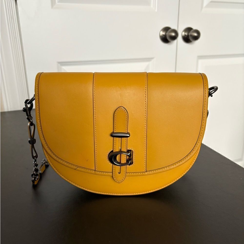 Coach Mustard Yellow Leather Saddle Crossbody Bag